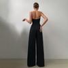 Combinaison pour femme Jambe large Taille haute Élégante Col V profond Dos nu Bretelles Combinaison pour banquet