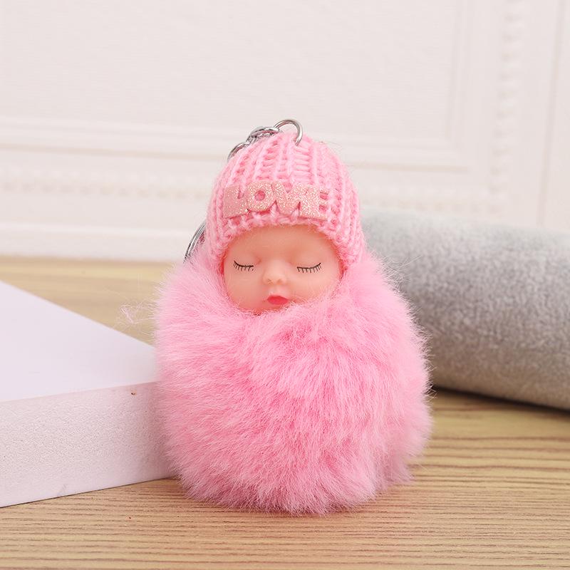 Adorable Fur Ball Doll Keychain with Wool Hat - Vinyl Doll Bag Pendant Gift
