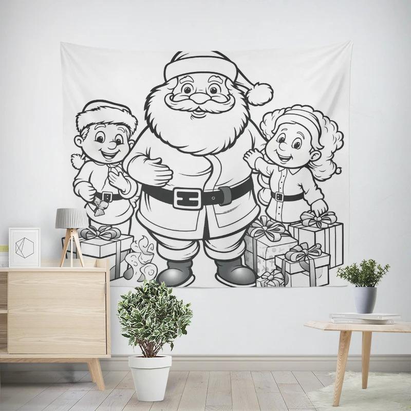 Christmas New Year Santa Claus Deer Painting Pattern Tapestry Living Room Sofa Car Interior Decoration Tapestry