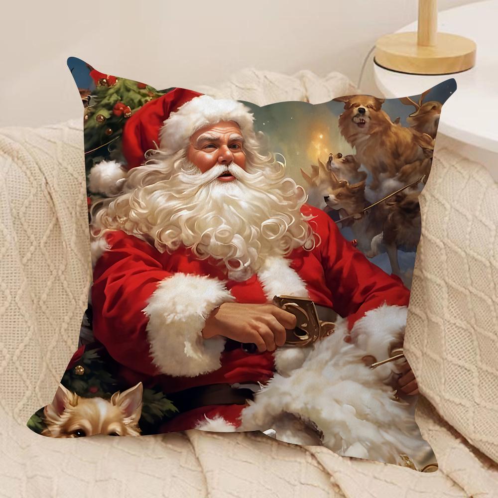 Santa Claus Christmas Cushion Cover Silky Short Plush Invisible Zipper Dustproof Sofa Pillow Case For Home Decor