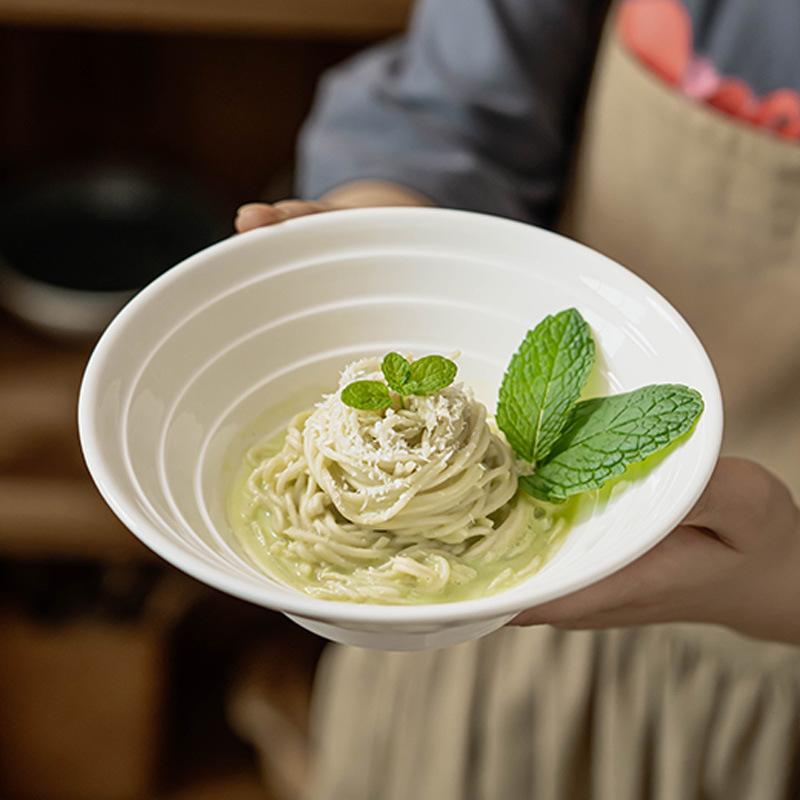 Ceramic Pure White Hat Bowl Ramen Bowl Household Large Vegetable Bowl Soup Bowl Salad Rice Bowl Hotel Tableware Bowl