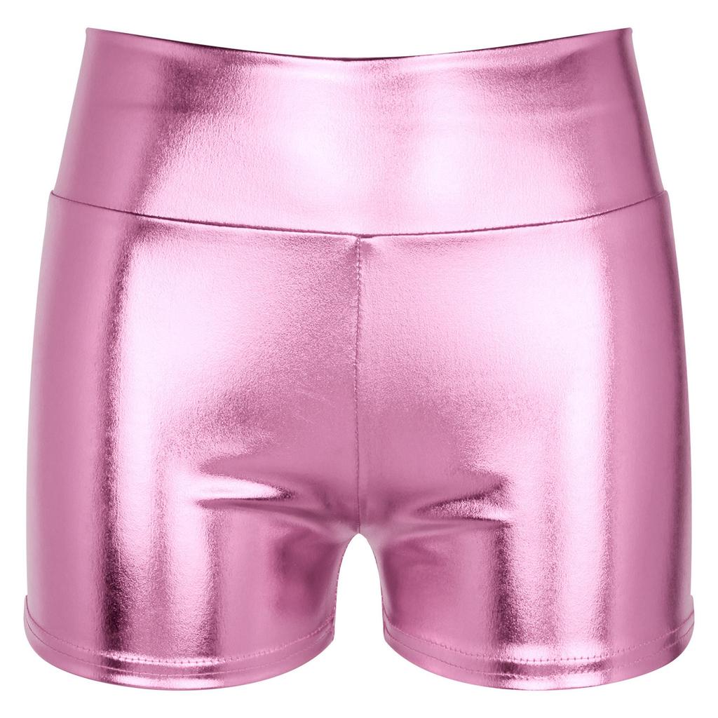 Shorts Quentes de Couro Envernizado Femininos Acabamento Metálico Brilhante Design de Cintura Alta Clubwear para Festas Rave