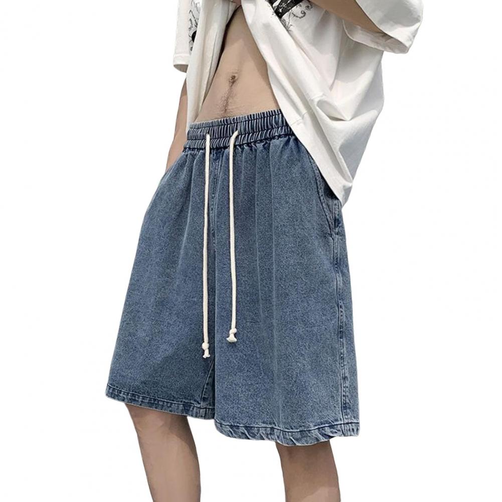 Pánské džínové šortky Elastický pas Nastavitelná šňůrka Ležérní šortky Volný střih Široká noha Tenké vyprané šortky