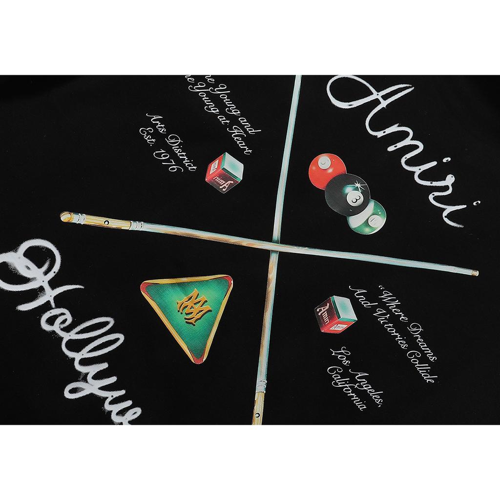 989 Amiri 2025 Summer New Men's and Women's Loose High Quality Cotton Plus Size T-shirt Couple T-Shirt Snooker Slock Print