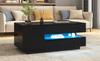 Mesa de centro elevable de 95*50*40 cm con 1 cajón, 1 armario, LED, Alto brillo, Almacenamiento oculto, Almacenamiento semiabierto, Negro