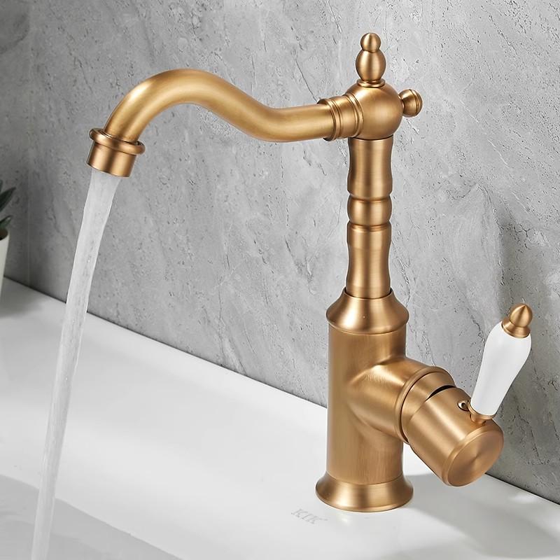 Antik brons handfat kran Guld badrumskran Däckmonterad Svart kökskran diskbänk kran Varm Kall Krom handfat Kran Mässing