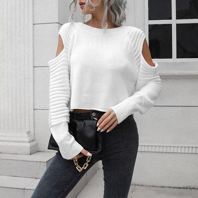 Off-the-shoulder Short Sweater Women Loose Long Sleeves Pullover Knit