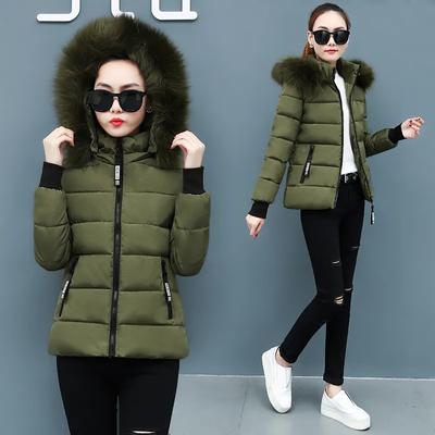 Dames Winter Korte Dikke Warme Jas met Capuchon Slank Temperament Katoenen Jas