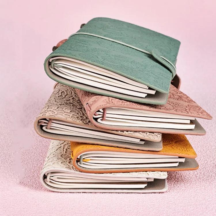 Vintage Embossed Lace Strap Notebook A6 Morandi Portable Journal Travel Book Diary Stationery School Supplies