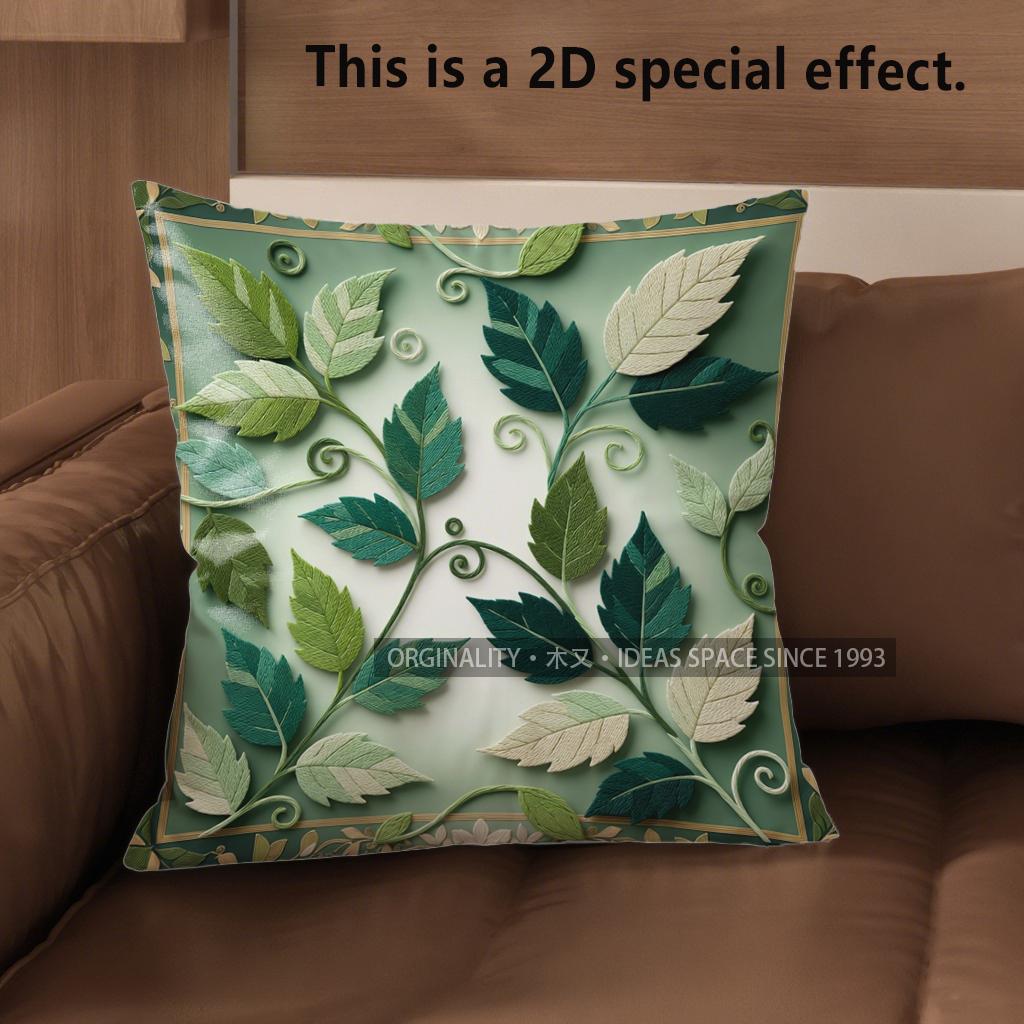

2D Enchanting Green Leaf Floral Pattern Pillow Covers Pattern Cushion Cover Suitable For Sofa Bedroom Car Pillow Cover 40x40cm
