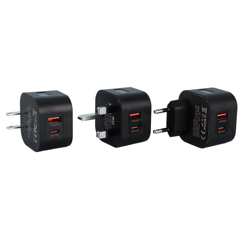 Universal Mobile Fast Charger for Android & Apple - EU/US/UK Plug, USB/PD Dual Ports.