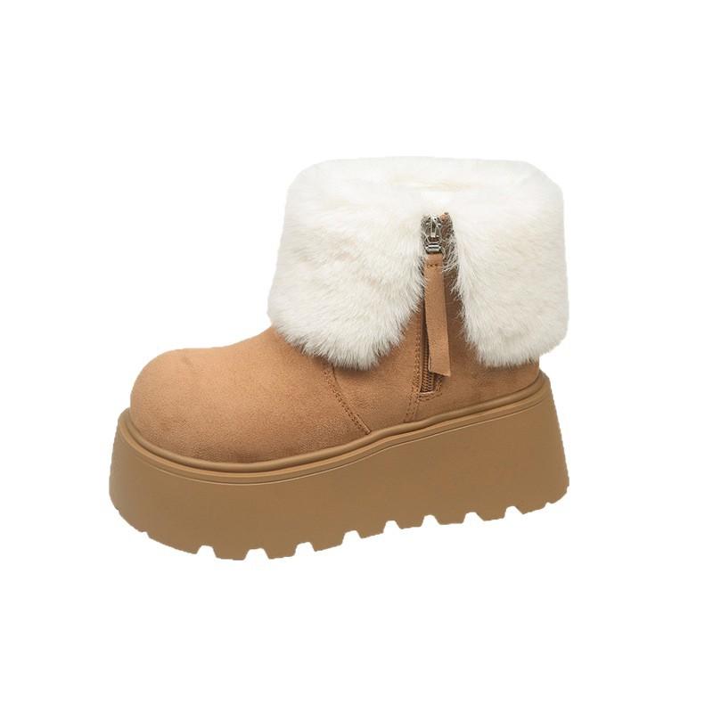 Yueyu European leather lamb wool lapel two wear fluffy snow cotton boots thick-soled muffin small man super high heel short boots