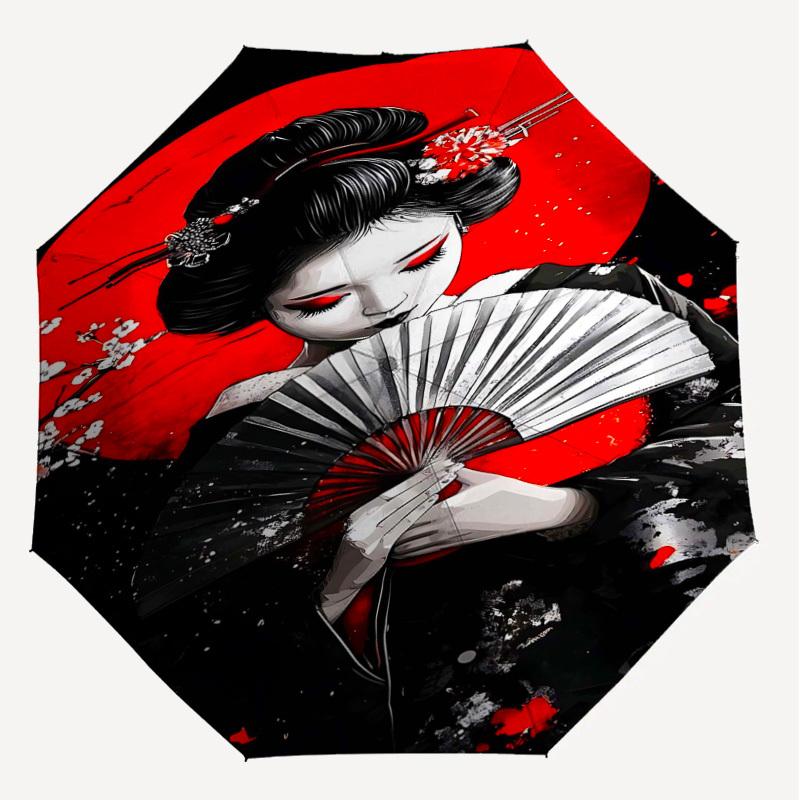 1pc Geisha Sakura Automatic Open/Close Umbrella Compact Folding Umbrella with 8-Rib Shaft for Women/Men, Elegant Birthday1182S