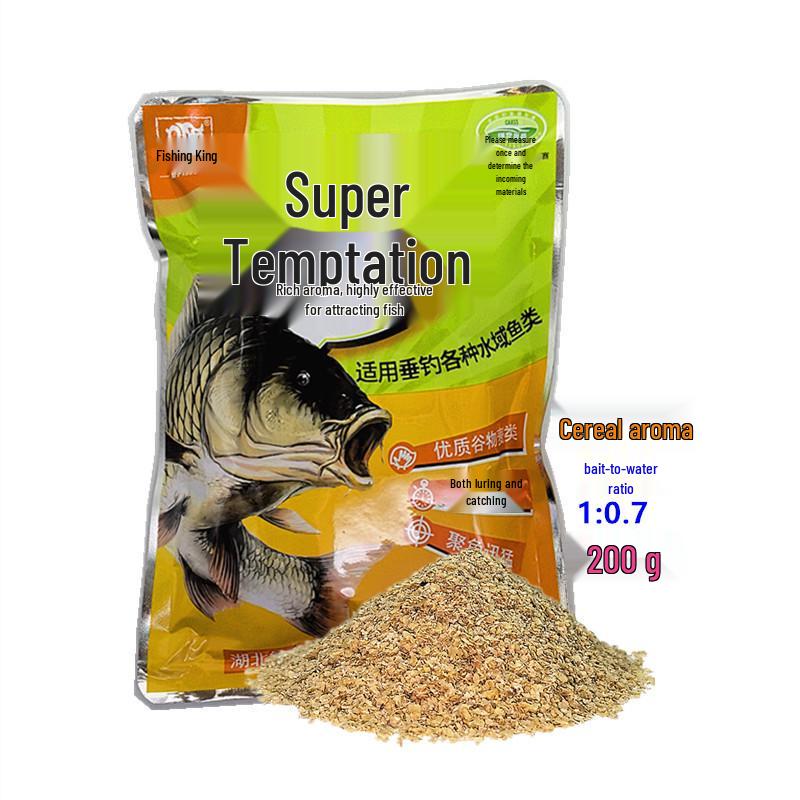 Прикормка Fishing King с ароматом злаков, 200 г, для рыбалки на водохранилищах и прудах - Эффективная приманка для карася и карпа, Упаковка 90 пакетиков Bag