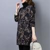 Autumn Winter Turtleneck Vintage Printed Thick T-shirt Women's Clothing Fashion Long Sleeve Loose Midi Tops Pullovers Female