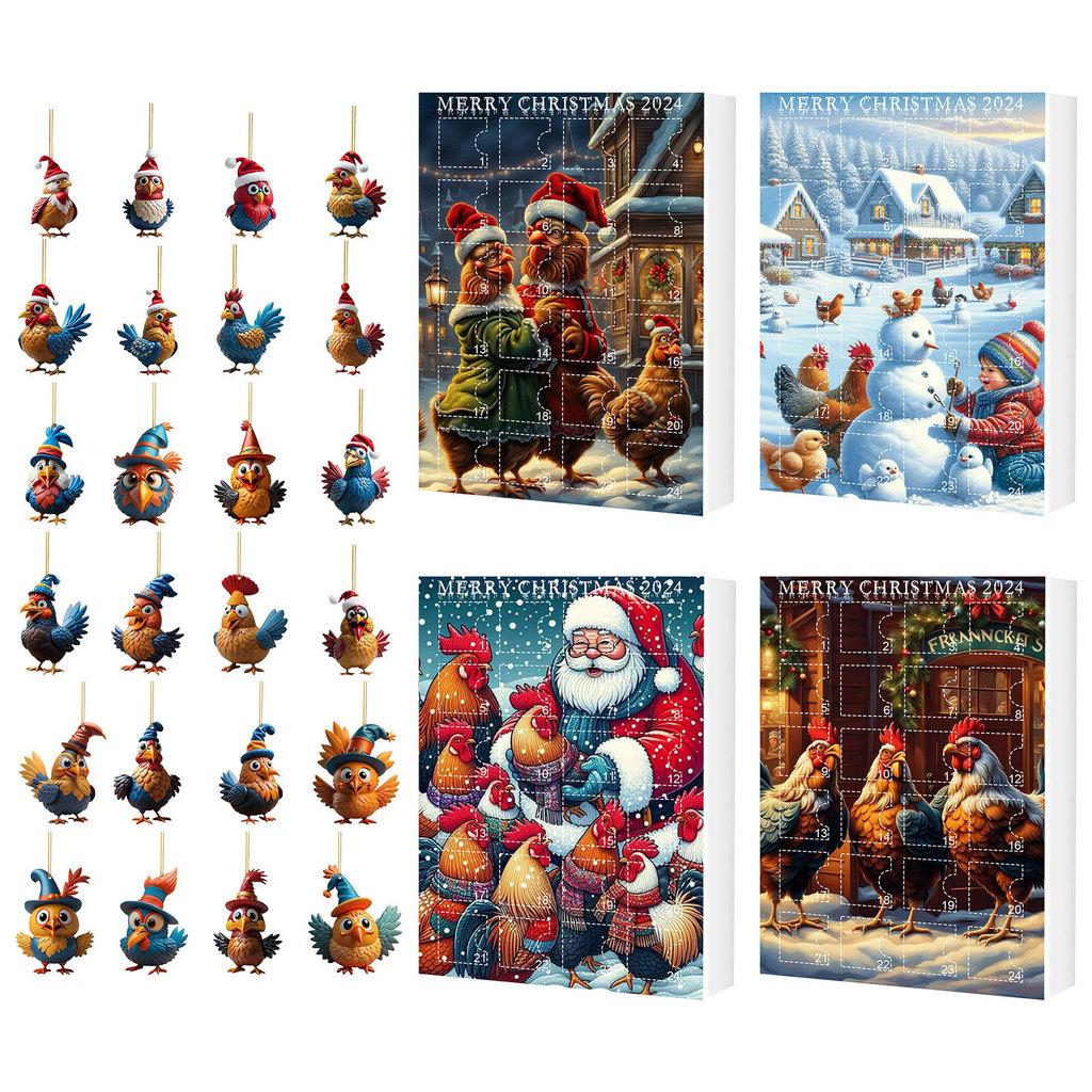 Christmas Blind Box Countdown Calendar With Acrylic Rooster Ornaments For Holiday Decor And Gift Giving