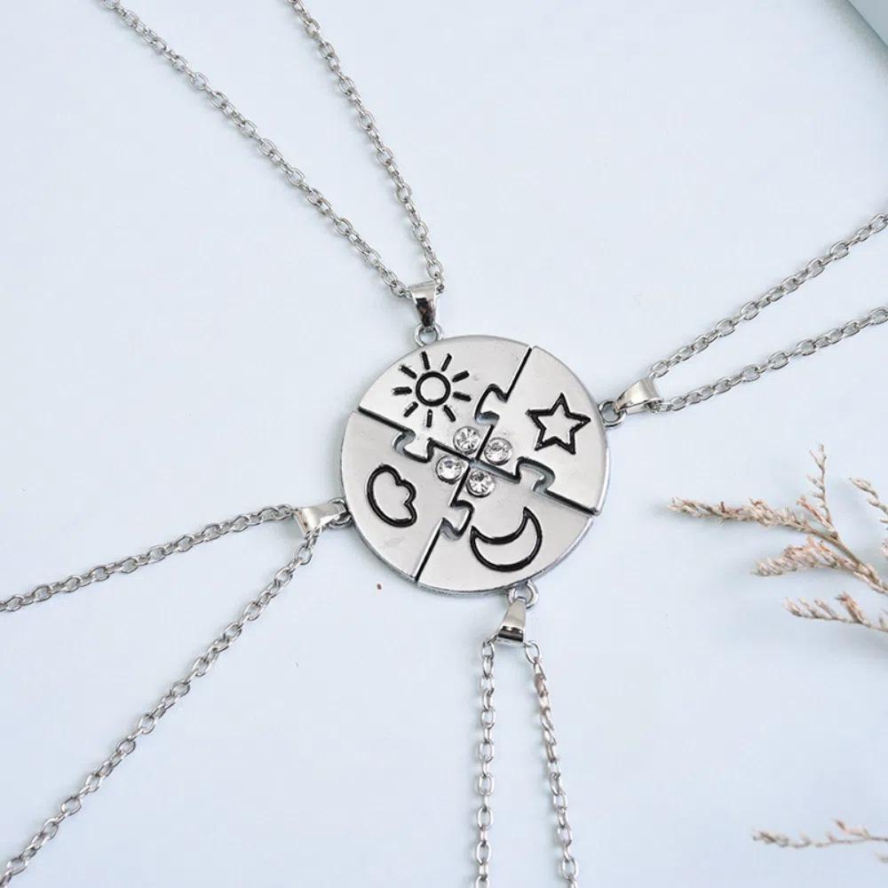 4pcs/set Jewelry Set Jigsaw BFF Necklace Necklace Combination Sun Moon Cloud Star Necklace  Couple серебряный