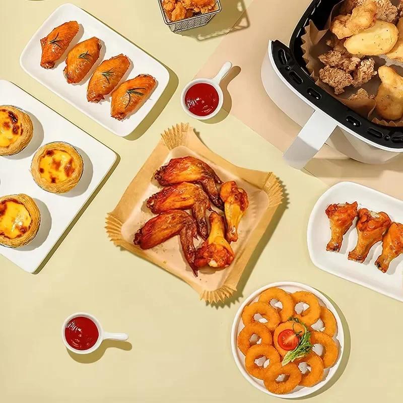 Air Fryer Accessories, Square, 50Pcs, Disposable Parchment Paper Liner, Oil-proof Paper Tray, Non-Stick Baking Mat