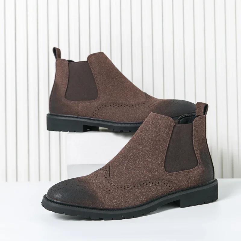 

Spring Winter Retro Leather Ankle Boots Men Chelsea Boot 2025 Casual Platform Shoes Man Slip on Couples Booties Handmade Botines 38