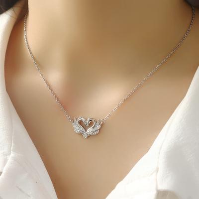 Doppelter Schwan Tanzendes Herz Halskette Leichter Luxus Diamant Vielseitiger Tieranhänger Schlüsselbeinkette Für Freundin Geschenk