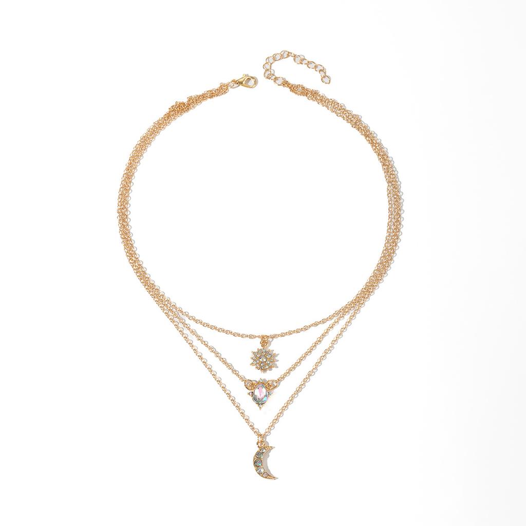 Stacked star necklace, European and American jewelry, women's retro multi-layer light luxury design, diamond-encrusted water drop pendant