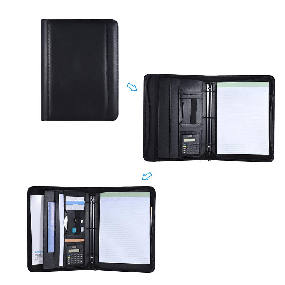 Multifunktionales professionelles Business-Portfolio Padfolio Mappe Dokumententasche Organizer A4 PU-Leder Reißverschluss