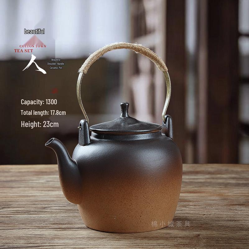 Clay Teapot with Lid and Handle for Electric or Charcoal Stove