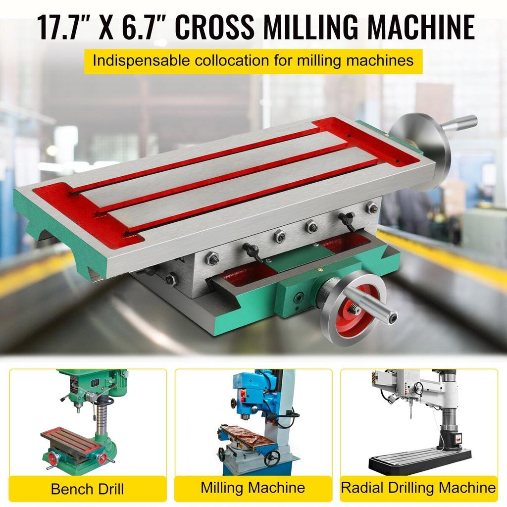 Milling Table 17.7×6.7Inch Compound Slide Milling Table 30KG Multifunction Worktable Cross Milling Machine Compound 2 Axis 4 Ways for All Drill Stands