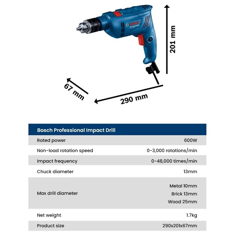 Bosch GSB 600 Professional příklepová vrtačka 600W 220V elektrická vrtačka pro domácnost Multifunkční ruční vrtačka elektrický šroubovák