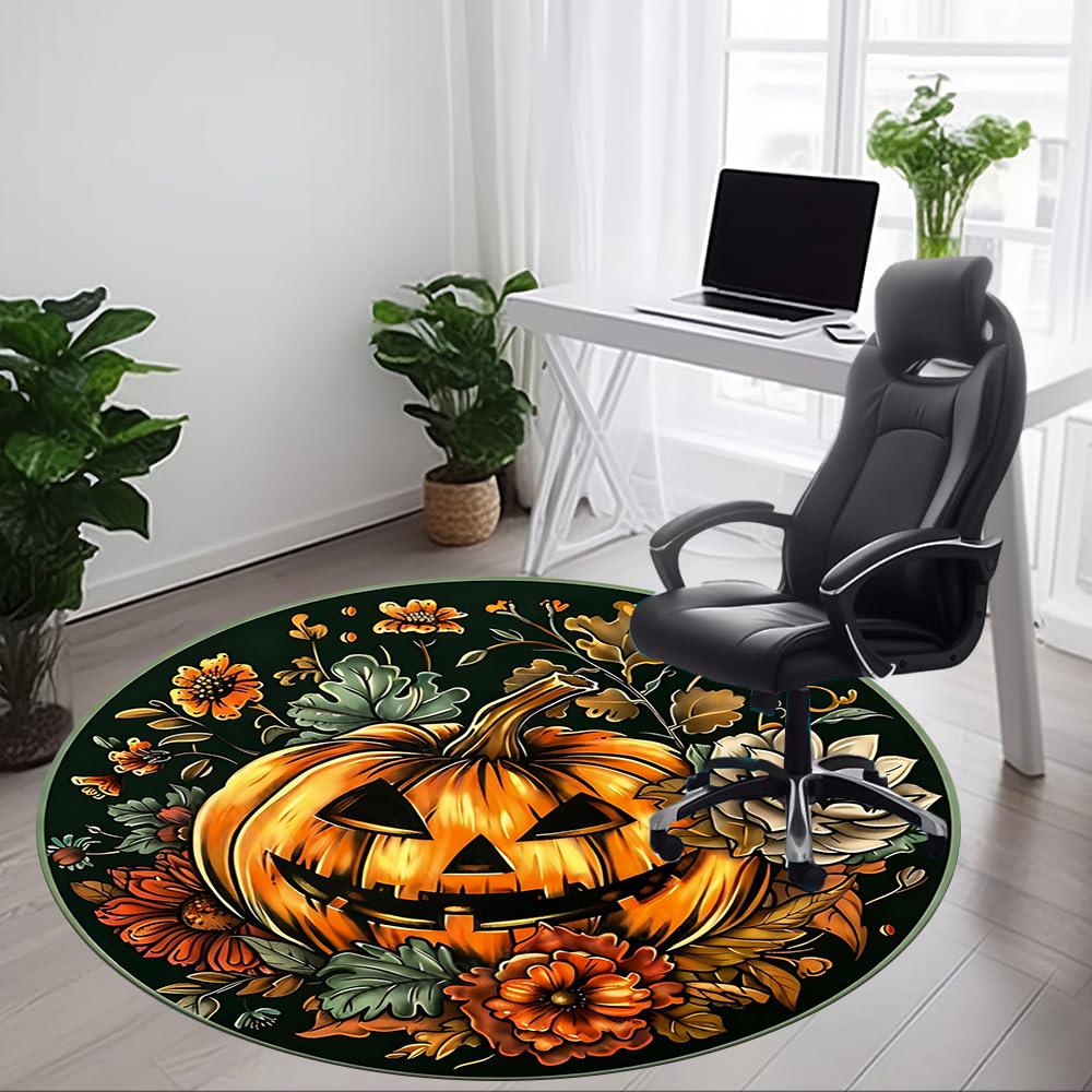 1pc Halloween Pumpkin Decorations Chair Carpet for Office Non-Slip, Machine Washable Rug for Office, Room - Holiday Decor, Machine Made yy251016155