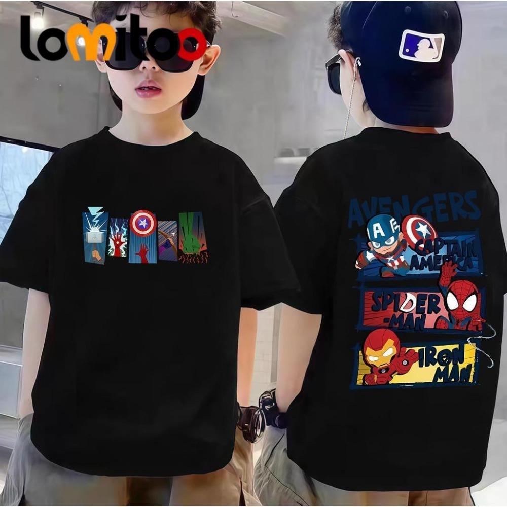 T-shirt clothing, children's animation trend, cute cartoon superhero short sleeved pattern, relaxing and comfortable