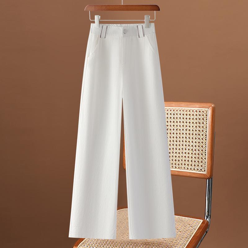 Damen Sommer 2025 Tencel Baumwolle Leinen Weitbein Hosen mit Drapierung - Petite Neun-Punkt-Länge