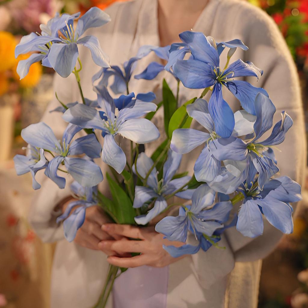 3PCS Blue Fowers Artificial Bauhinia Light Blue Large Artificial Flowers Arrangement for Decoration Wedding Home