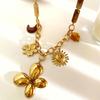 Fashionable Floral Sun Resin Beaded Necklace Retro Clavicle Chain Stainless Steel Neck Jewelry For Women
