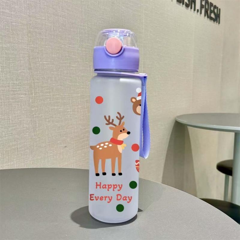 3D Printed Cartoon Cute High Appearance Christmas Cup (700ml) – Plastic Water Bottle with Santa & Reindeer Design | Portable for 700ml фиолетовый