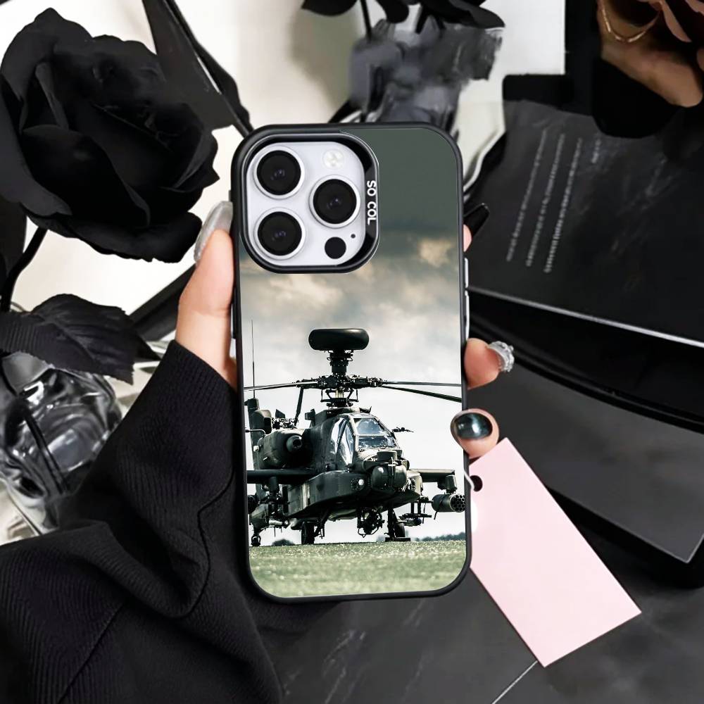 Apache AH-64 Helicopter Gunships   Phone Case For iPhone17,16,15,14,13,12,11 Plus,Pro Max Colored Silver Plated Inside Cover