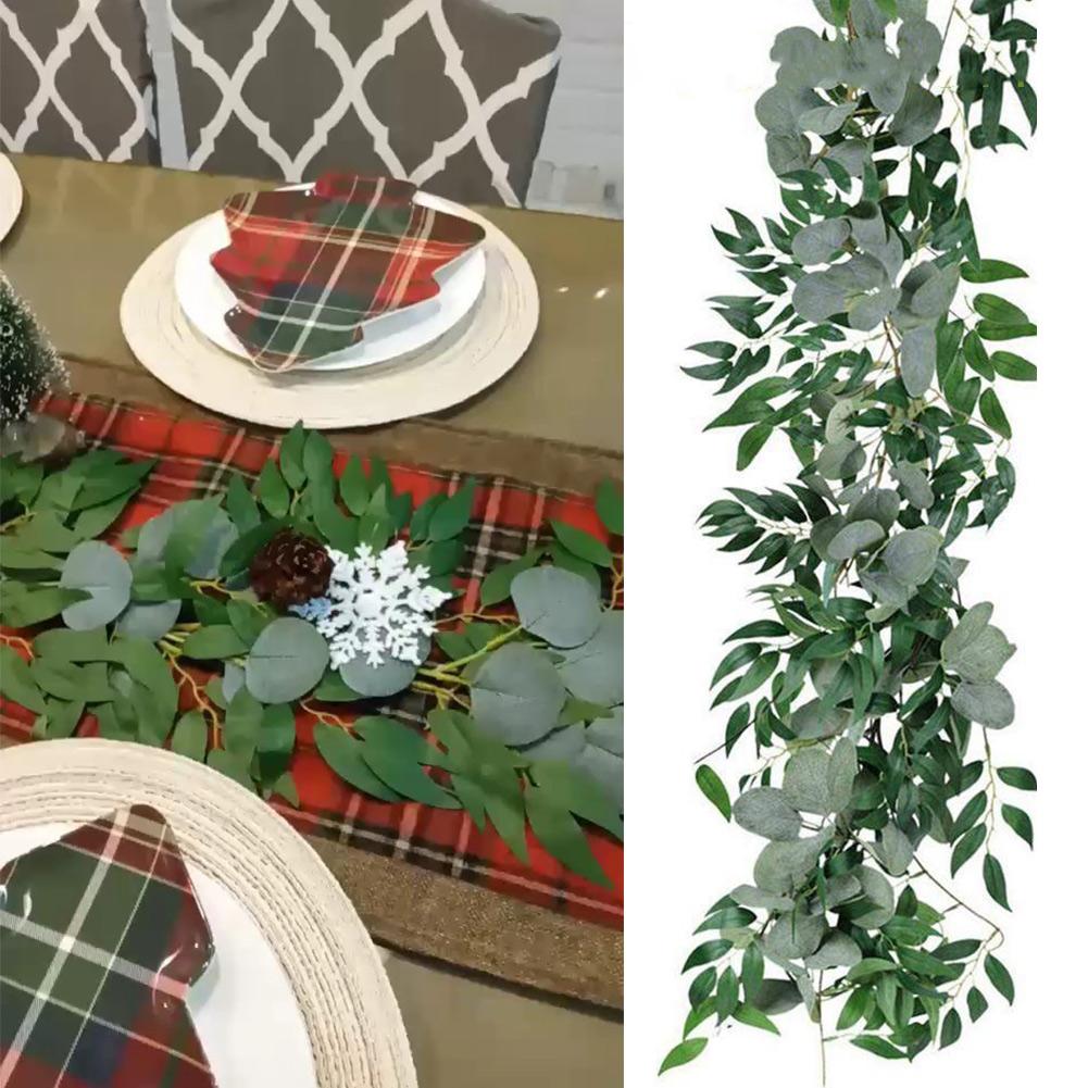 200Cm Artificial Hanging Christmas Garland Plants Vine Leaves Green Silk Outdoor Home Wedding Party Bathroom Garden Decoration