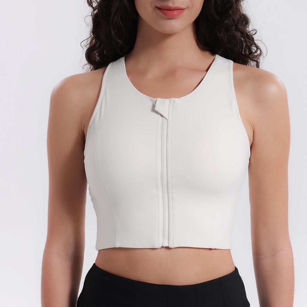 High-Impact Lycra Sports Bra with Front Zipper and Fixed Cups