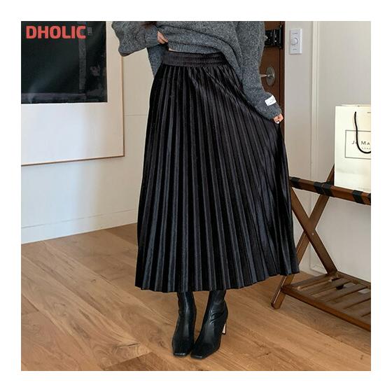 sk Women s Korean Fashion Bottoms Long Skirt Flare Skirt Velor Pleated A-line Stretchy Comfortable Elastic Cheap Price Feminine Girly Spring Autumn