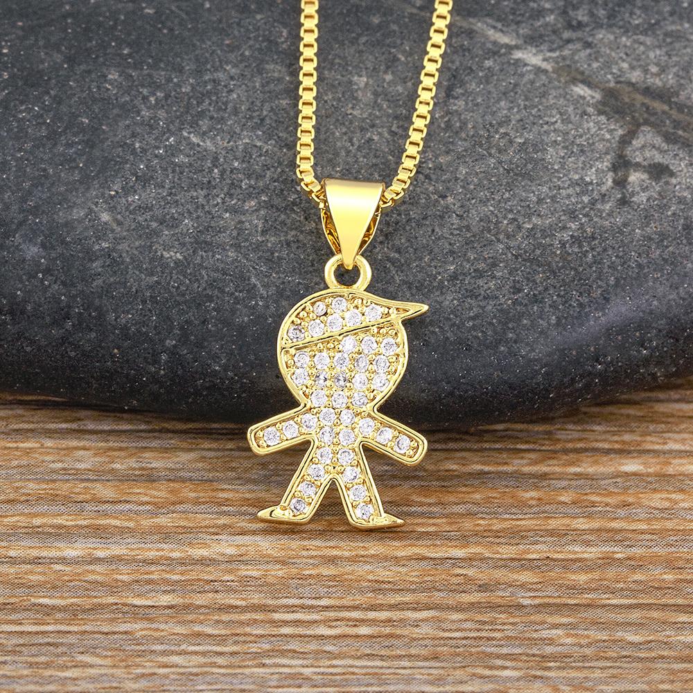 Nidin Trendy Copper Zircon Boys and Girls Pendant for Women Gold Plated Clavicle Chain Necklace Family Mother's Day Gift Jewelry