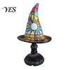 Halloween Nightstand Lamp Stained Glass Witch Hat Lamp, USB Powered Night Light for Bedroom Shelf Cozy Lighting Decor, Warm Glow Gothic Table