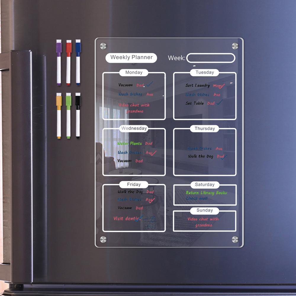 Planificator Săptămânal Tablă Magnetică Acrilică Transparentă pentru Scris 8,27x11,7in Tablă de Scris Frigider Reutilizabilă Plan
