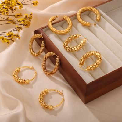 Nouvelles boucles d'oreilles torsadées en acier titane de type C, boucles d'oreilles de type chaîne élégantes et à la mode, série de boucles d'oreilles préservant la couleur pour femmes