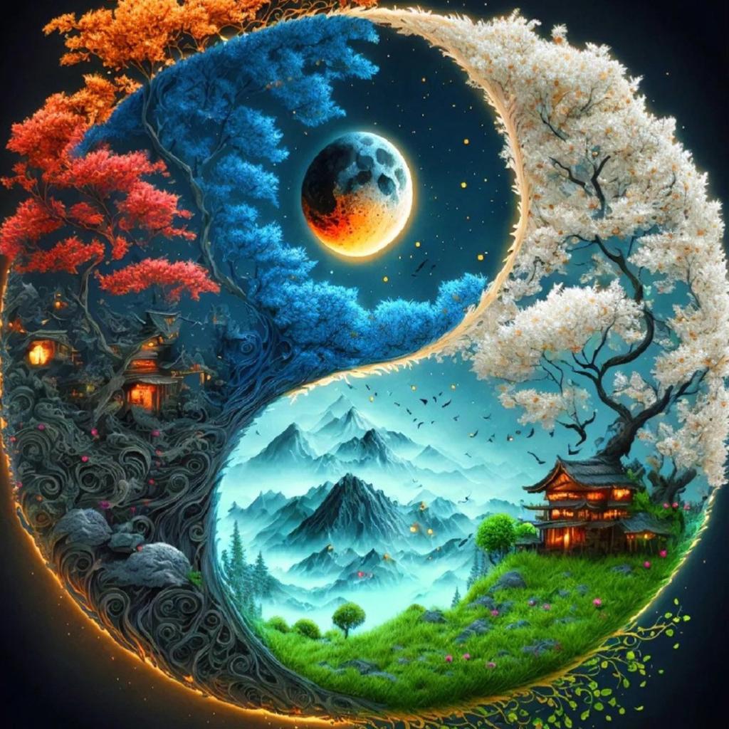 Diamond Painting Set Tai Chi Sunflower Full Square Round Mosaic Embroidery Yin Yang Landscape Home Decor