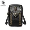 Womens Small PU Crossbody Bag With Skull Studs Phone Pocket Vertical Square Shape Daily Use