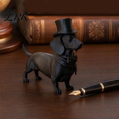Vintage Style Dachshund Decor 3D Printed Gentleman Figurine, Elegant Dog Sculpture Desktop Ornament, Matte Black Ornament for Office Desk Solid