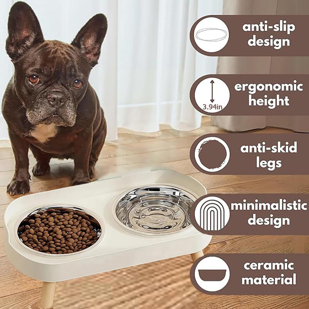 Stainless steel double bowl, dog bowl, and cat bowl, shockproof and splash proof, detachable for cleaning, reducing bacteria.zwq
