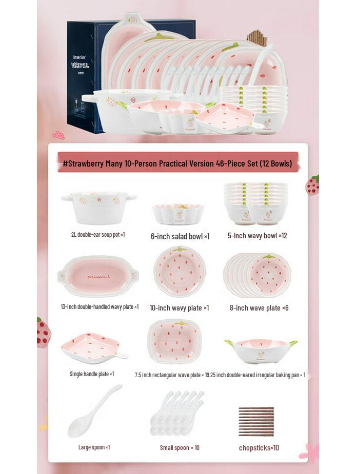 Mode Lanka Cute Strawberry Ceramic Dinnerware Set
