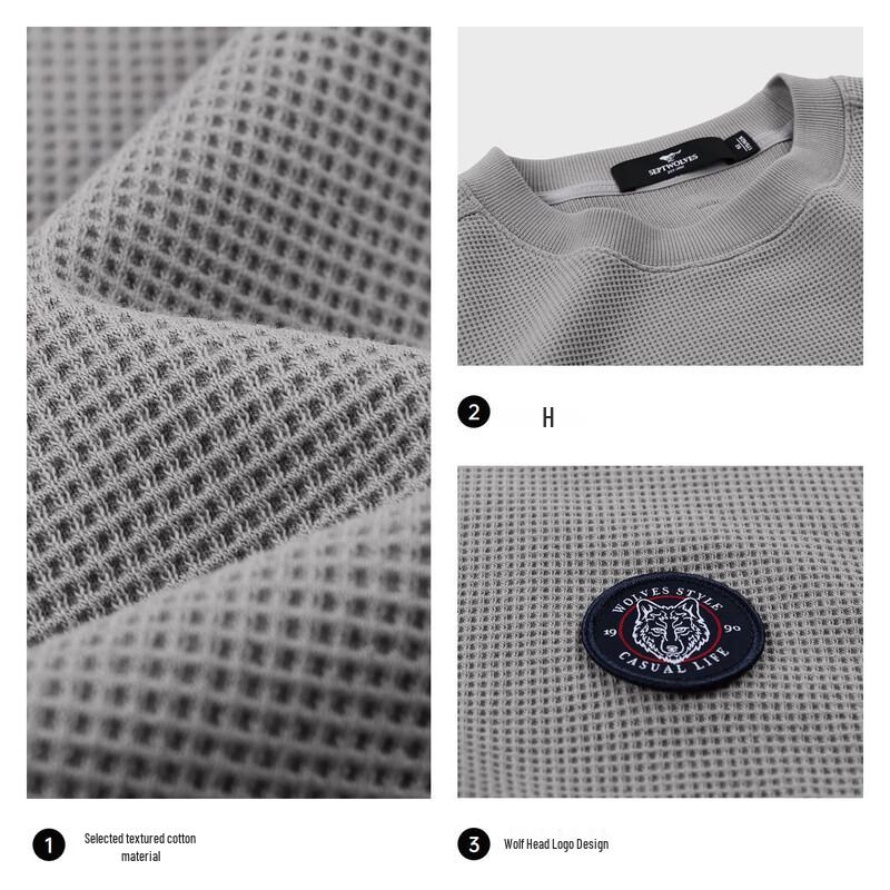 Qipilao Men's Waffle Knit Crewneck Sweatshirt