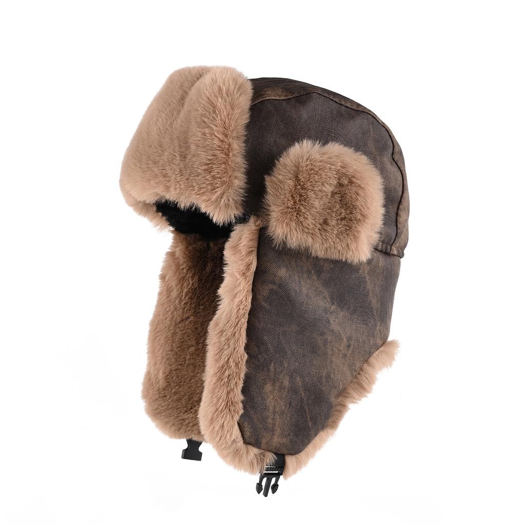 Retro Old Hat Men's Winter Velvet Thickened Warm Ear Protection Cotton Hat Outdoor Cycling Cold Hat Women